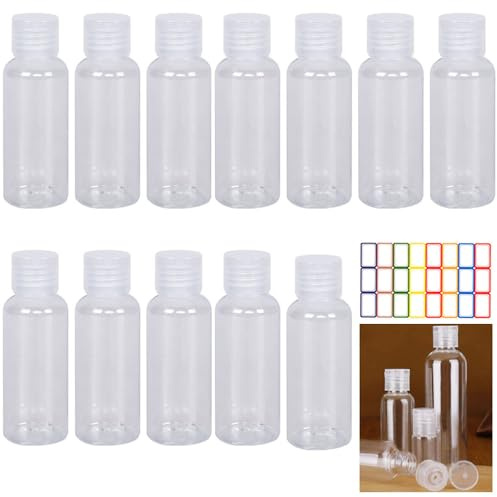 Esforzarse 12 Pezzi Flaconi da Viaggio, 100 ml Bottiglie di Viaggio con Etichetta Adesiva, ContenitoriContenitori di plastica trasparente, bottiglie per cosmetici per Shampoo Lozioni Liquide Creme