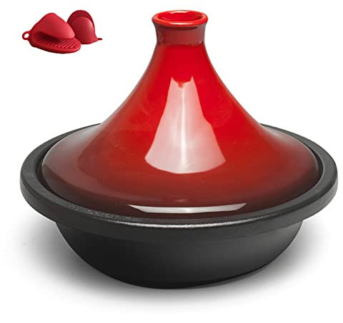 HAJHI Stew Tangine Micropressure Tagine Pot Moroccan for Cooking Cast Iron Open Flame Induction Universal Tajine Ceramic Lid Food Enthusiasts(Red)