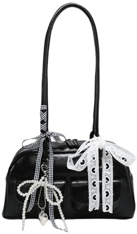 Geavonyg Damen Schultertasche Japanischen Stil Mit Schleifen Für Pendler Und Studenten PU Leder Doppeltasche Vorne Unterarm Handtasche Geldbörse PU Leder Unterarmtasche