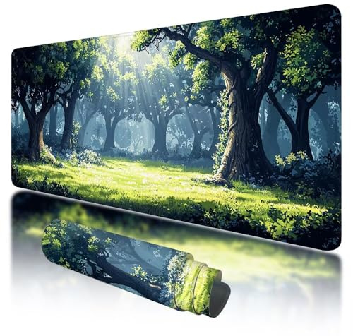 Gaming Mauspad XXL 800 x 300 mm, Großes Mauspad Wald mit Vernähten Kanten, Gaming Mousepad Grün mit Verbessert Präzision und Geschwindigkeit, Mousepad Wasserdicht für PC, Laptop, Büro Zubehör, K-66