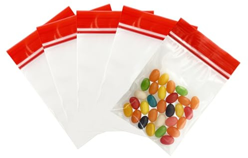 WACCOMT Pack 100pcs Reusable Freezer Bags Red 8x12 cm (3.15x4.72 inch) | Thickened Clear Plastic, Food Storage, for Fruits Meat Fish Vegetables Grains Snack, with Zip Seal, Smell Proof Pouch