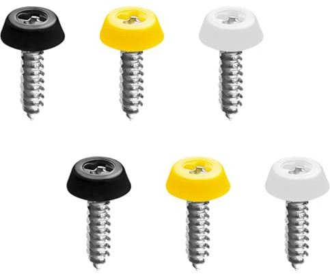 Wellrun 6-Piece Number Plate Screw Kit,Oversized Plastic Top Bolts, Security Fixings Screws for Cars,Trucks & Motorcycles –Black, Yellow & White