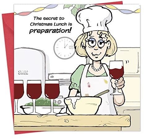 Twizler Merry Christmas Karte mit Weihnachten Abendessen, Wein und Vorbereitung – Xmas – Happy Christmas Karte – Funny Christmas Card – Damen Weihnachten – Herren Weihnachten Karte