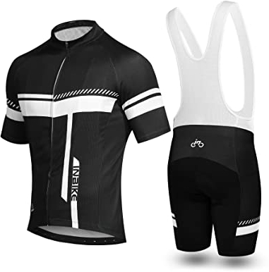 INBIKE Fahrradtrikot Herren Kurzarm Damen Fahrradbekleidung Männer Set Kurz Fahrrad Trikot und Brace Radlerhose mit Sitzpolster(Weiß, XL)