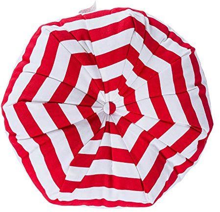 HOMESCAPES Red & White Stripe Floor Cushion Pouffe 100% Cotton Modern Pleated Seat Pad for Indoor and Garden, 40cm x 15cm