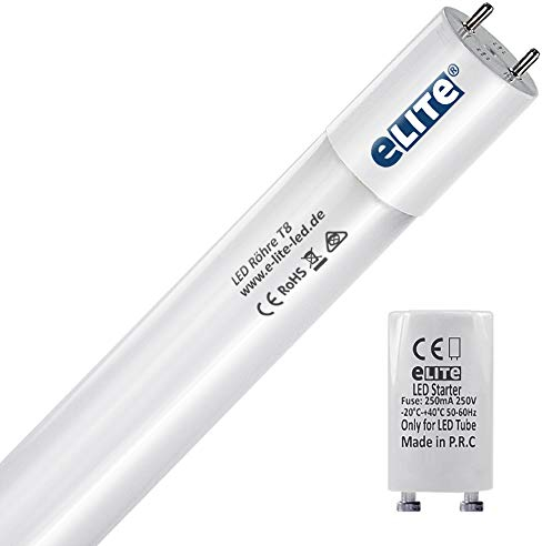 e-lite LED Röhre T8, 72cm, sehr hell, 1300lm, 10W, 840, 4000 Kelvin, universalweiß, Glas, 330 Grad, homogenes Licht, langlebig 50.000h, 5 Jahre Garantie, 27mm Durchmesser, inkl. Starter, 1 Stück