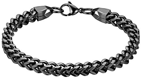 JewelryWe Schmuck Herren Biker Armband Edelstahl Panzerkette Königskette Weizen Kette Poliert Glieder Link Kettenarmband 22CM Armkette Armreif Schwarz
