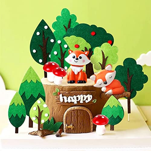 JeVenis Woodland Geburtstag Deko Tortenaufleger Waldtiere Tortendeko Waldtiere Geburtstag Wald Tiere Kuchen Toppers (color1)