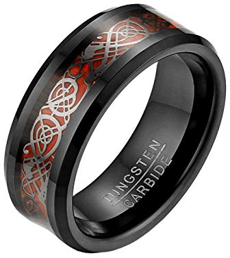 Mabohity Damenring Herrenring 8mm Breite Personalisierte Gravur Wolframcarbid Ehering Verlobungsring Geschenk Rot&Schwarz Größe 7 bis 14