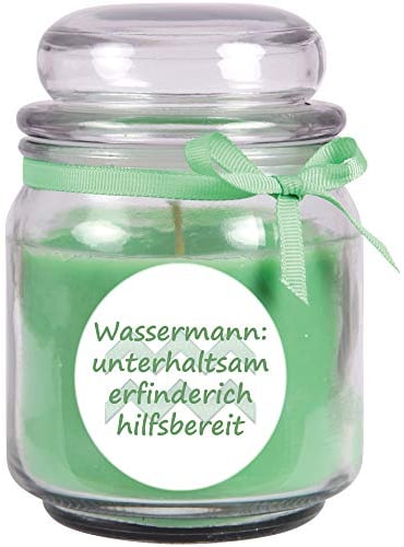 HS Candle Sternzeichen Duftkerze Kokos im Bonbonglas (Wassermann) - viele Motive zur Auswahl, 700g - Brenndauer bis zu 70 Std - Aquarius
