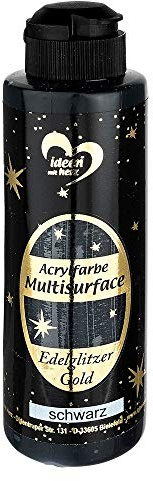 Ideen mit Herz Peinture acrylique Multisurface à paillettes précieuses | Peinture universelle à base d'eau | Avec paillettes dorées scintillantes élégantes | 180 ml (noir)