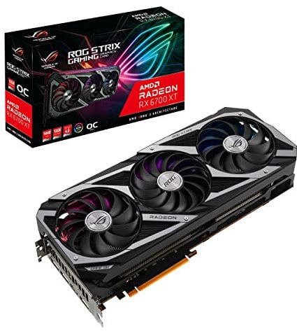 ASUS ROG Strix AMD Radeon RX 6700 XT OC Edition Gaming Graphics Card RDNA 2, PCIe 4.0, 12GB GDDR6, HDMI 2.1, DisplayPort 1.4a, Axial-tech Fan Design, 2.9-Slot, Super Alloy Power II, GPU Tweak II