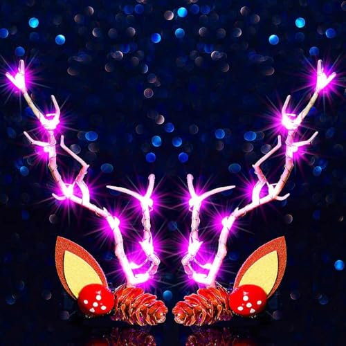 Zoestar Weihnachtliche LED-Haarspangen mit leichtem Geweih, glitzernd, für Neujahr, Haarspangen, Kopfschmuck, Festival, Haar-Accessoires für Frauen und Mädchen (2 Stück) (Rosa)