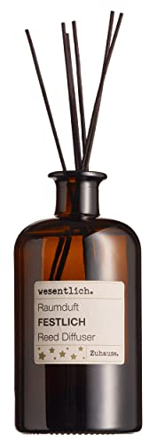 Reed Diffuser Raumduft festlich (400ml) inkl. 7 Kapillarstäbchen - dekorativer Raumduft von wesentlich. in der Apothekerflasche