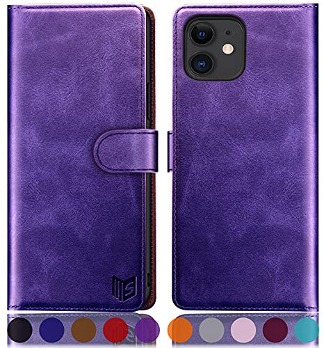 SUANPOT [RFID Schutz für iPhone 11 6,1-Zoll Hülle PU Leder Handyhülle Lederhülle Klapphülle Kartenfach Flip Cover für Apple 11 Handy hülle Leather Wallet Phone Case Violett
