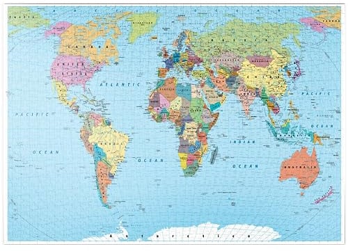 MyPuzzle Farbige Weltkarte - Grenzen, Länder, Straßen und Städte - Premium 1000 Teile Puzzle - MyPuzzle Sonderkollektion von Puzzle Galaxy