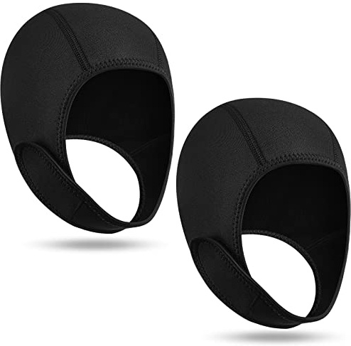 Jecery 2 Pcs Neoprene Diving Hood Thermal Wetsuit Hood Cap Swim Caps with Chin Straps Snorkeling Neoprene Surf Beanie 2.5 mm Diving Headgear for Men Women Sailing Water Sports(Black)