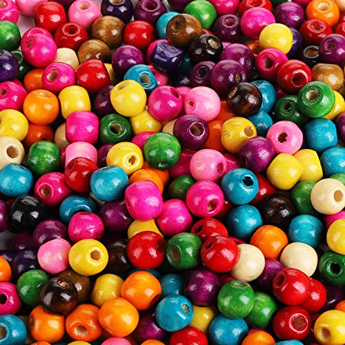 Jucoan 2000 Stück 12 mm Farbige rund Holzperlen, Holzperlen mit verschiedenen Farben, großes Loch, ideal für Schmuck, Armbänder, Halsketten, Ohrringe, Bastelprojekte