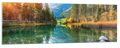 Panorama Bilder auf Glas 160x50cm Glasbild Landschaft Berge Morgendämmerung Groß XXL Wanddeko Bild im Glas Schlafzimmer Küche Wandbilder Dekoration Wohnzimmer Modern Wand Kunstdruck Art GAB160x50-4456