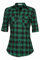 UNibelle Karierte Hemden Damen Langarm Trachtenhemd Holzfällerhemd Bluse Knopfleiste V-Ausschnitt Trachtenbluse 3/4 Ärmeln Oktoberfest Hemdbluse Casual Karo Hemd Dunkelgrün-B L