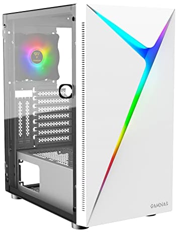 ZEUS GAMDIAS ATX Mid Tower Gaming Computer PC Case with Side Tempered Glass Swing Door, 1x 120mm ARGB Fan & Front Panel Sync with ARGB Motherboards, Vertical VGA/GPU Slots for Your Graphic Cards