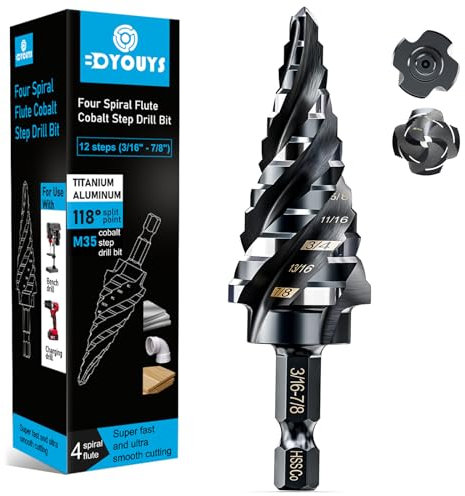 Hss Titanium Step Drill Bit ,Four Spiral Flute Cobalt Step Drill Bit (3/16 - 7/8)