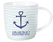 Grafik-Werkstatt Kaffeetasse mit Spruch 300 ml Porzellan Tasse Lieblingsplatz, Blau