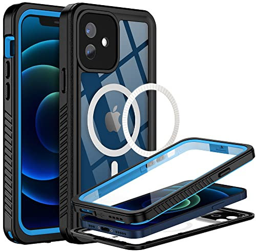 BEASTEK for iPhone 12 Mini Waterproof Case, FSN Series IP68 Magnetic Shockproof Case with Built-in Screen Protector and MagSafe Protective Cover, iPhone 12 Mini 5.4 inch (Blue)
