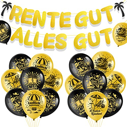 HOWAF Ruhestand Deko, Ruhestand Luftballon Endlich Ruhestand Ballons Feierabend Luftballon Rente Gut Alles Gut Girlande Ruhestand Banner Ruhestand Geschenk Abschied Deko Rente Deko, Schwarz Gold