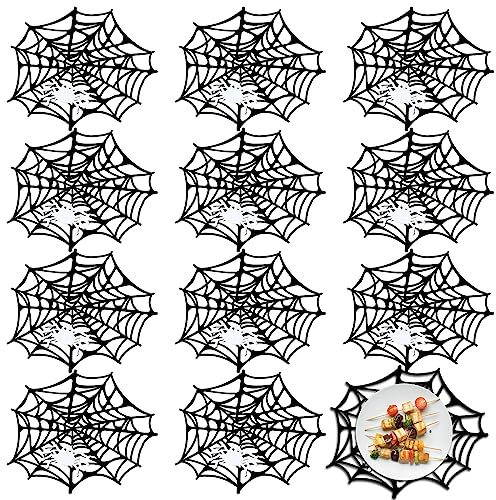 Newwiee Halloween-Spinnennetz-Tischsets, 33 cm, Halloween-Tischdekoration mit niedlichem Spinnennetz, schwarz, rund, Spinnennetz-Tischsets, Halloween-Dekorationen für Party (weiß, 12 Stück)