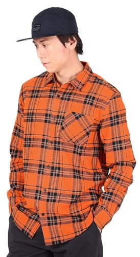 Oakley Herren Podium Plaid Long Sleeve Flannel Shirt Hemd mit Button-Down-Kragen, Orange kariert, Mittel