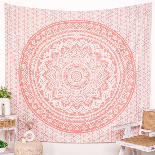 Elefanten-Mandala-Wandteppich, Baumwolle, Wandbehang, Hippie-Wandteppiche, Hippie-Strandüberwurf, College-Wohnheim-Dekoration, Bohemian-Boho-Bettlaken – Roségold – 213 x 229 cm