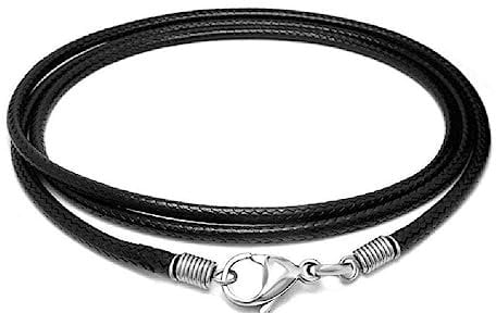 Black Leather Necklace Cord with Stainless Steel Clasp - Jewellery Making String for Pendants, Charms & Beads | Adjustable Bracelet Rope DIY Craft Supplies