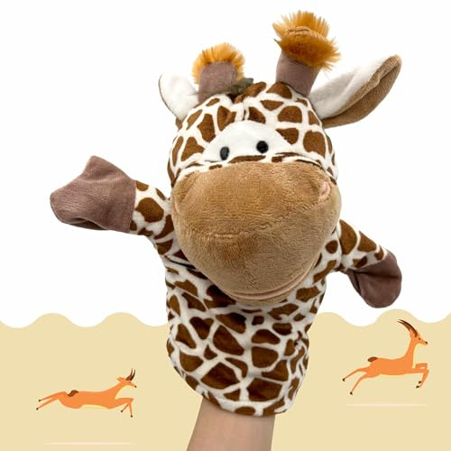 PLAYZOCO Handpuppe aus Giraffe, Handpuppe aus Giraffe, Finger Puppet, Tierpuppe, pädagogisches Spielzeug, Material Baumwolle und Polypropylen, Größe 25 cm, Giraffen-Design