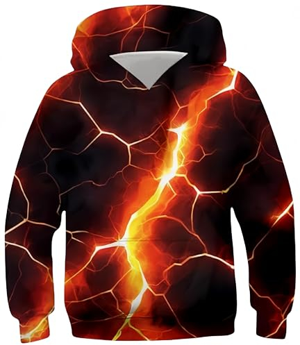 Ocean Plus Jungen Kapuzenpullover Bunt Teens Hoodie Kinder Langarm Pulli mit Kapuzen Sweatshirt Pullover (XL (Körpergröße: 155-160cm), Orange Blitz)