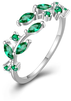 MASOP Grün Ringe Zweig Sterling Silber 925 Blatt Ringe Offener mit GrünAAA Zirkonia Verstellbar Kleine Geschenke für Damen Frauen Freundin Mädchen Schwester Mutter