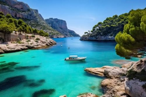 Leinwand-Bild 110 x 70 cm: Mallorca, Blick auf das Meer und die Felsen vom hohen Ufer aus. Mallorca, Balearen, Spanien (211666730)