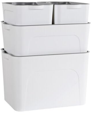 RMAN 4 Scatole da 15L Contenitore con Coperchio in Plastica Impermeabile Impilabili Scatola Porta Oggetti per Cucina, Camera da Letto, Bagno, Stoccaggio, Bianco