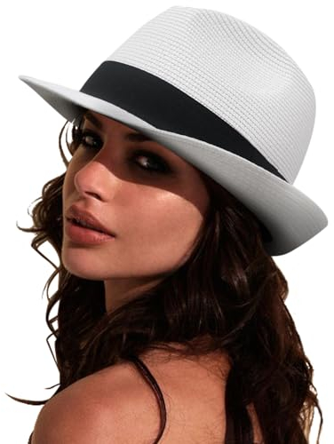 DRESHOW Femme Homme Chapeau de Paille Panama Chapeau Été Large Bord Chapeau de Soleil Anti-UV pour Plage Voyage Chapeau de Soleil