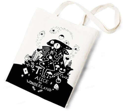 Tuilia Silhouette of Alice Tote Bag Movie Princess Lover Gift for Women Sisters Friends Movie Fans Canvas Talking Rabbit Pocket Watch Poker Princess Pattern Tote Bag for Women