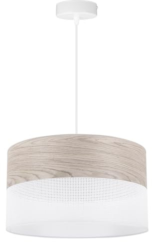 Light-Home Emily Lampenschirm Hängelampe Hängeleuchte - Deckenlampe Industrial für Wohnzimmer Schlafzimmer und Esszimmer - Moderne Pendelleuchte aus Furnierholz - Gebleichtes Eiche - Weiß 35 cm