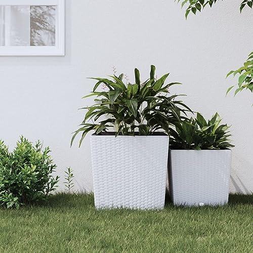 Homgoday Fioriera Grigliato per Giardino, Fioriera con Interno Rimovibile Bianco 37/64 L PP Rattan, Fioriera Grigliato per Giardino, Fioriera da Esterno,Fioriera Balcone