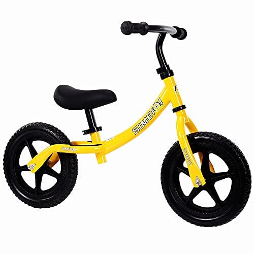 SIMEIQI 12 Zoll Kleinkind Laufrad 2-5 Jahre alt,Höhenverstellbar Sattel und Lenker,Licht Lauflernrad, Kinder fahrader für Jungen Mädchen (Gelb)