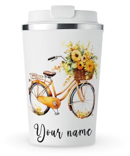 MAXIKIWI - Tazza termica personalizzata a doppia parete, a tenuta stagna, in acciaio inox, tazza da viaggio per caffè o tè, con coperchio, mantiene le bevande calde e fredde - Bicicletta autunnale
