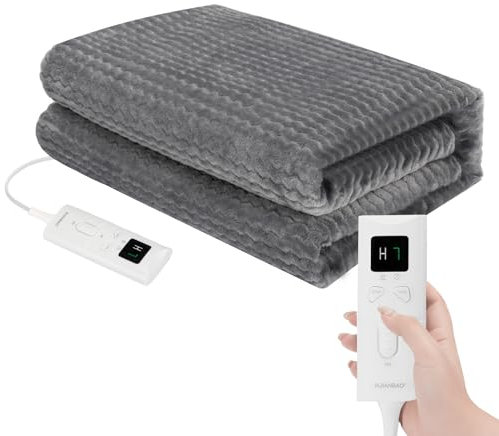 Mayoyosee Electric Heated Blanket Throw, 180 X 130cm King Size Electric Blanket Soft Flannel, 9 Heat Settings with 5H Auto-Off & LED Display, Machine Washable Blanket for Sofa, Office