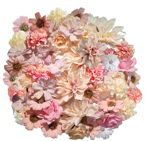 HhBdy Fleurs Artificielles 40 Pièces Têtes de Fleurs Rose Pivoine Artificielles, Rose Artificielle et Marguerite Artificielle Mini Fleurs Artificielles Marguerites Rose Faux Tête de Fleurs