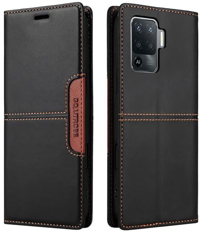 Netany Compatibile Custodia per telefono OPPO A94 4G/5G/A95 5G/F19 PRO + 5G/F19 Pro 4G,con patta in pelle PU, custodia con chiusura magnetica con supporto Custodia protettiva antiurto in pelle (Nero)