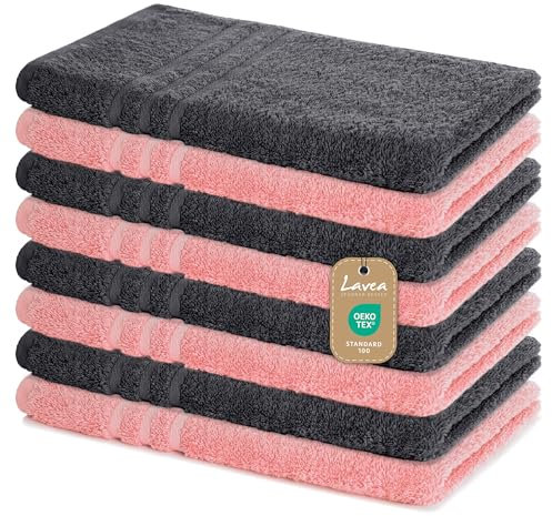 Lavea 8er Handtücher Set 50x100cm, Frottierserie Elena, Handtuch aus 100% Baumwolle ÖKO-TEX Zertifiziert, 60° waschbar, trocknergeeignet, schnelltrocknend und saugstark, angenehmes Hautgefühl