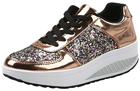 Festliche Schuhe Damen - Outdoor Sportschuhe Laufschuhe Flache Low Sneaker Karneval Pailletten Schuhe Atmungsaktiv Glitzer Silber Turnschuhe Chucks Party Schnürsenkel Walkingschuhe