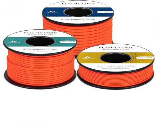 Abma Cord Cuerda Elástica 3mm x 10m Hilo Elástico Redonda Cordón Elástico Cuerda de Goma para Manualidades, Sombreros de Fiesta, Costura, Abalorios, Camping - Naranja Neón